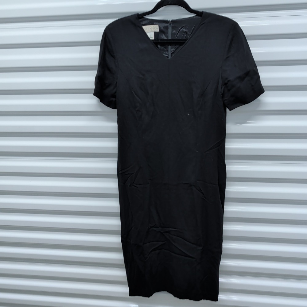 Doncaster Size 8 Women Black 100% Wool V-Neck Short Sleeve Sheath Midi Dress — photo 2